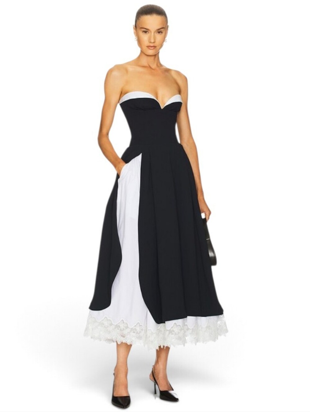 Helsa The Finale Midi Dress Color Block Midi Dress in Black & White Like
